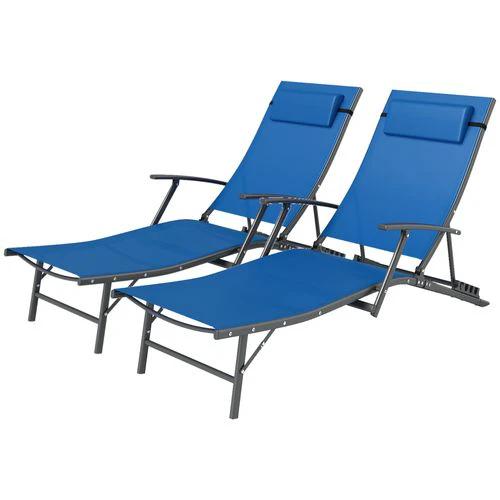 Outsunny Durable Adjustable Outdoor Recliner Chairs with Four-Level Backrest for Relaxing in the Garden or Patio - Sun Lounger