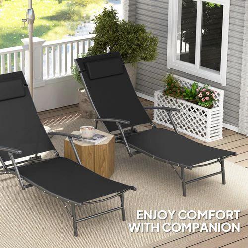 Outsunny Durable Adjustable Outdoor Recliner Chairs with Four-Level Backrest for Relaxing in the Garden or Patio - Sun Lounger
