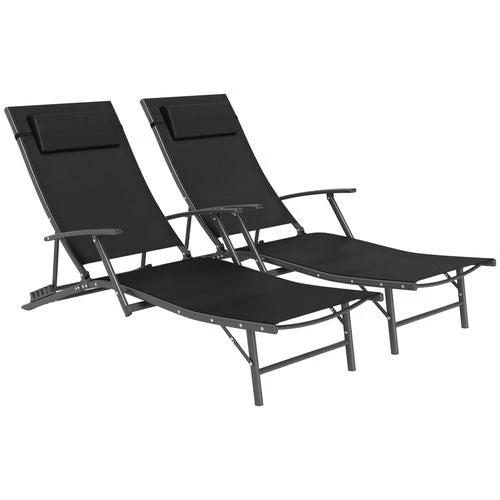 Outsunny Durable Adjustable Outdoor Recliner Chairs with Four-Level Backrest for Relaxing in the Garden or Patio - Sun Lounger
