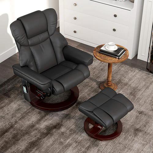 HOMCOM Massage Recliner Chair with Footstool and Adjustable Backrest for Ultimate Relaxation and Comfort - Recliner