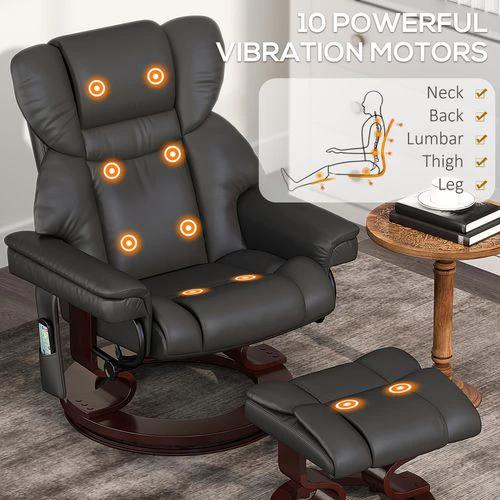 HOMCOM Massage Recliner Chair with Footstool and Adjustable Backrest for Ultimate Relaxation and Comfort - Recliner