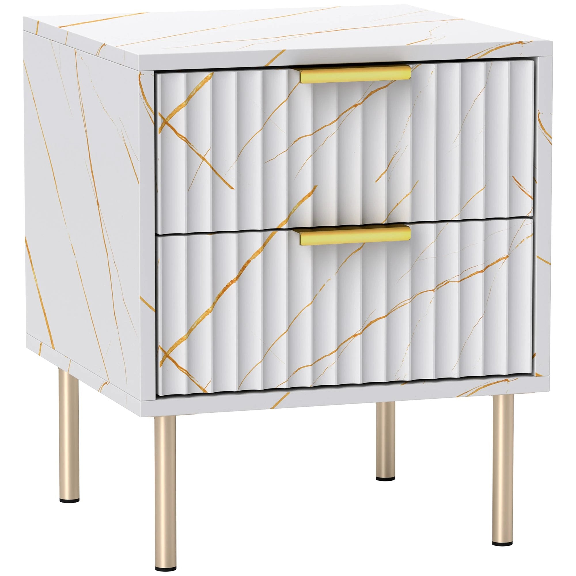 HOMCOM Nightstand Compact 2 Drawer Marble Bedroom by HOMCOM