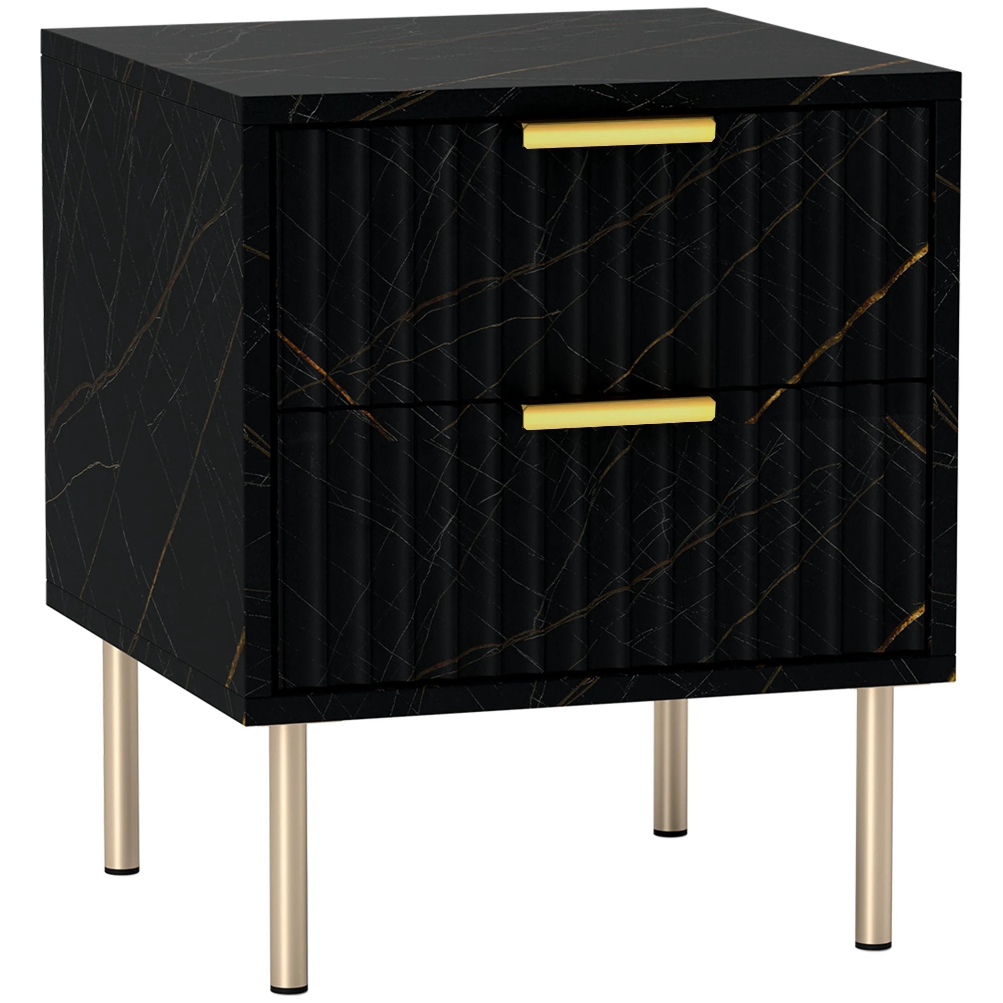 HOMCOM Nightstand Compact 2 Drawer Marble Bedroom by HOMCOM