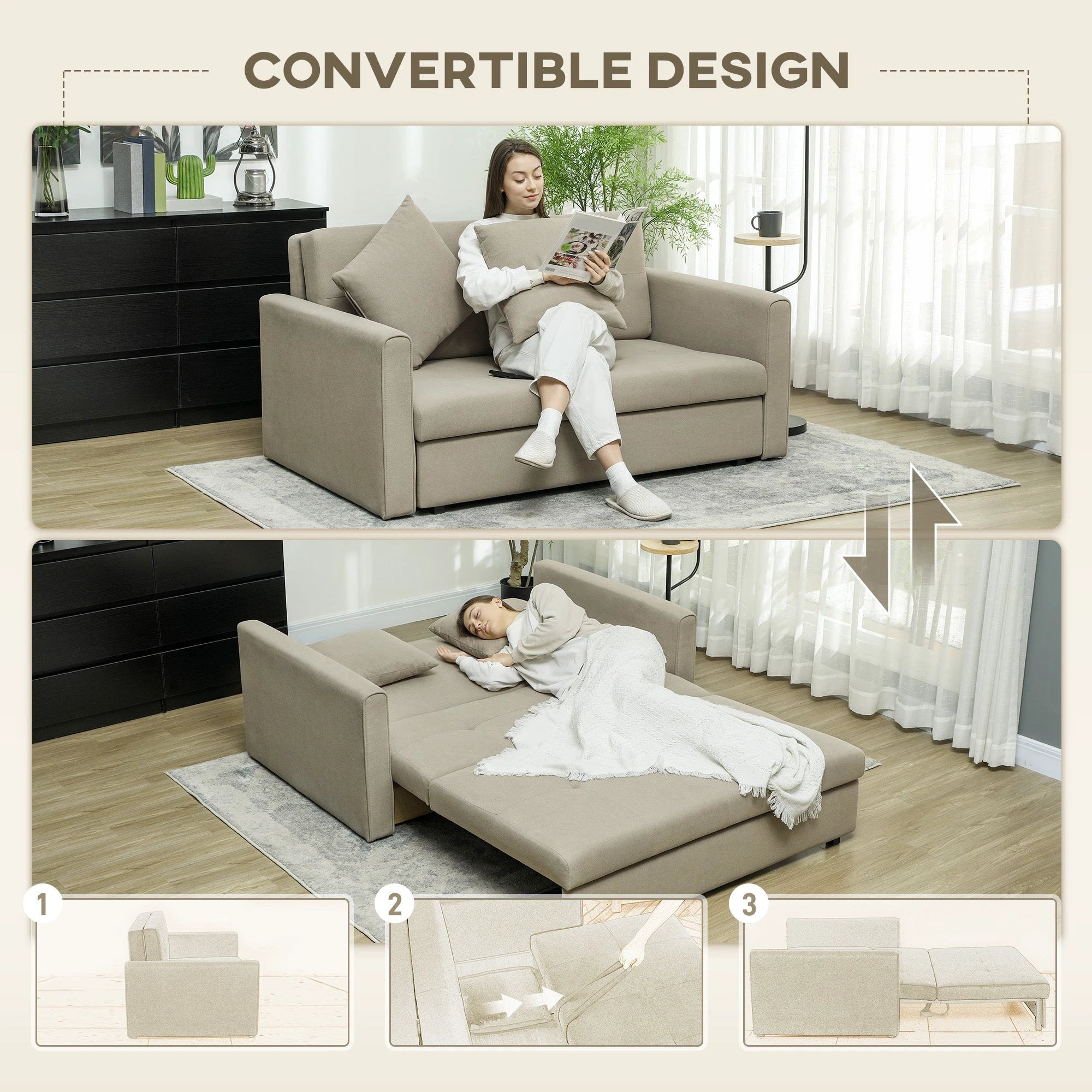 Premium Convertible Loveseat 60in Wide With Storage Office by HOMCOM