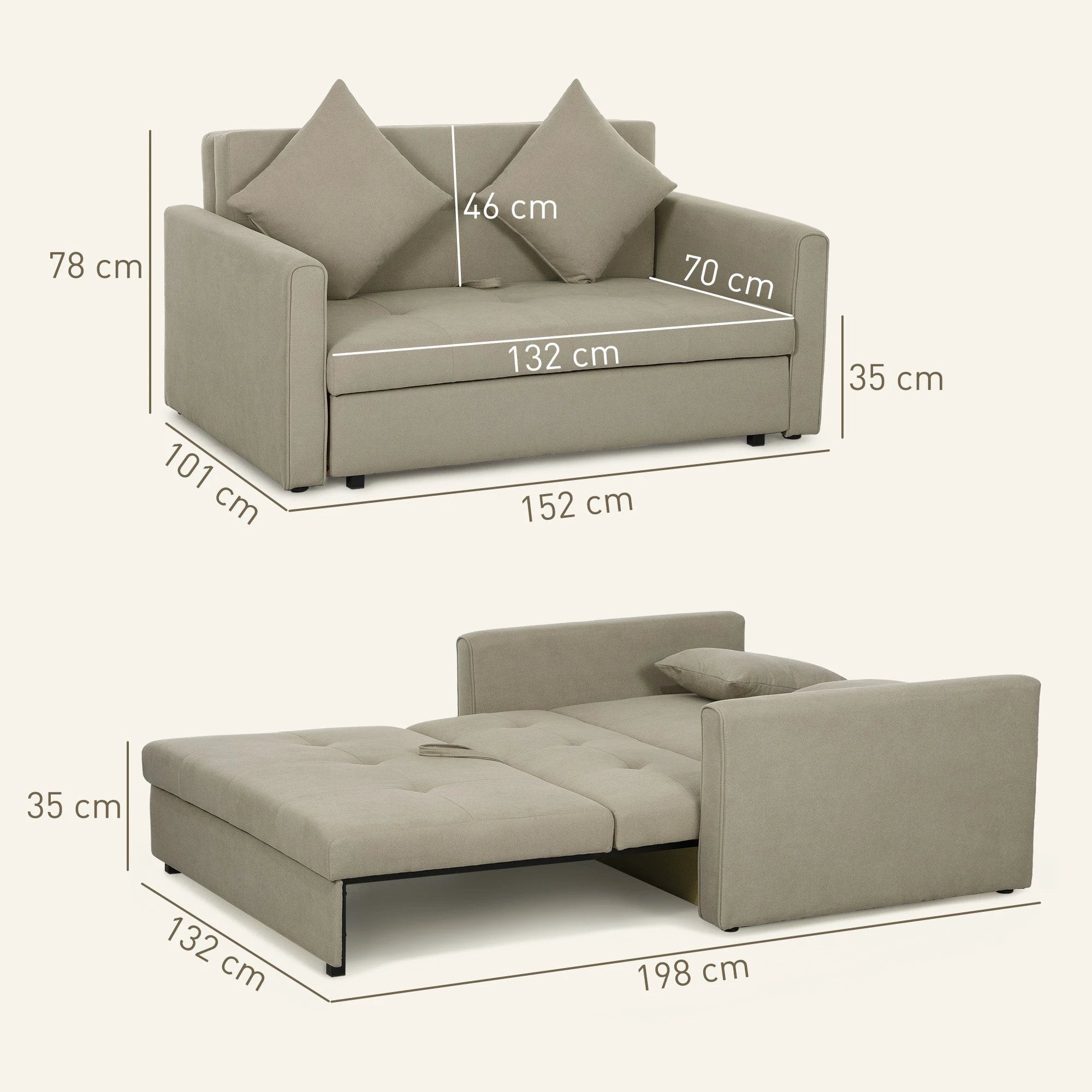 Premium Convertible Loveseat 60in Wide With Storage Office by HOMCOM