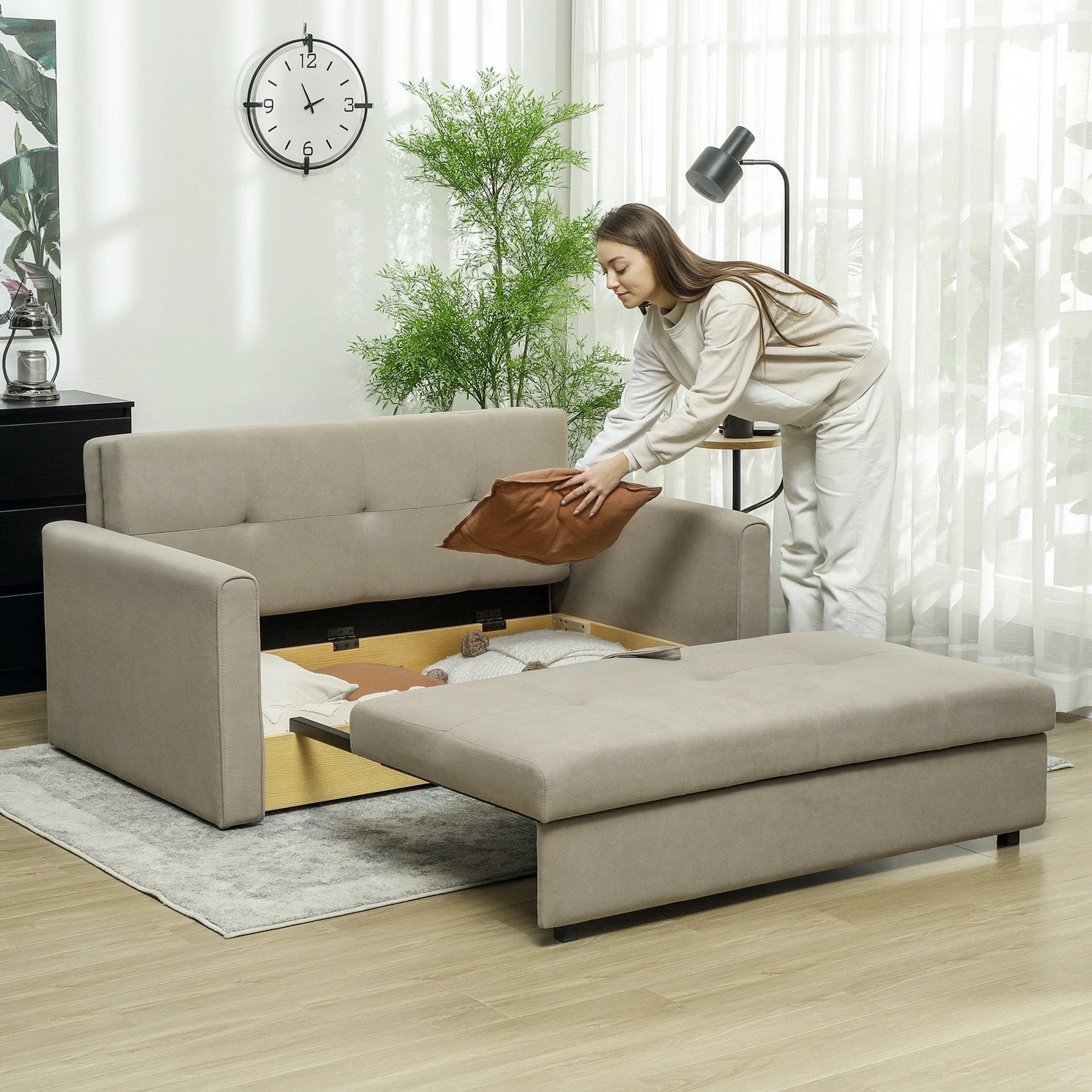 Premium Convertible Loveseat 60in Wide With Storage Office by HOMCOM