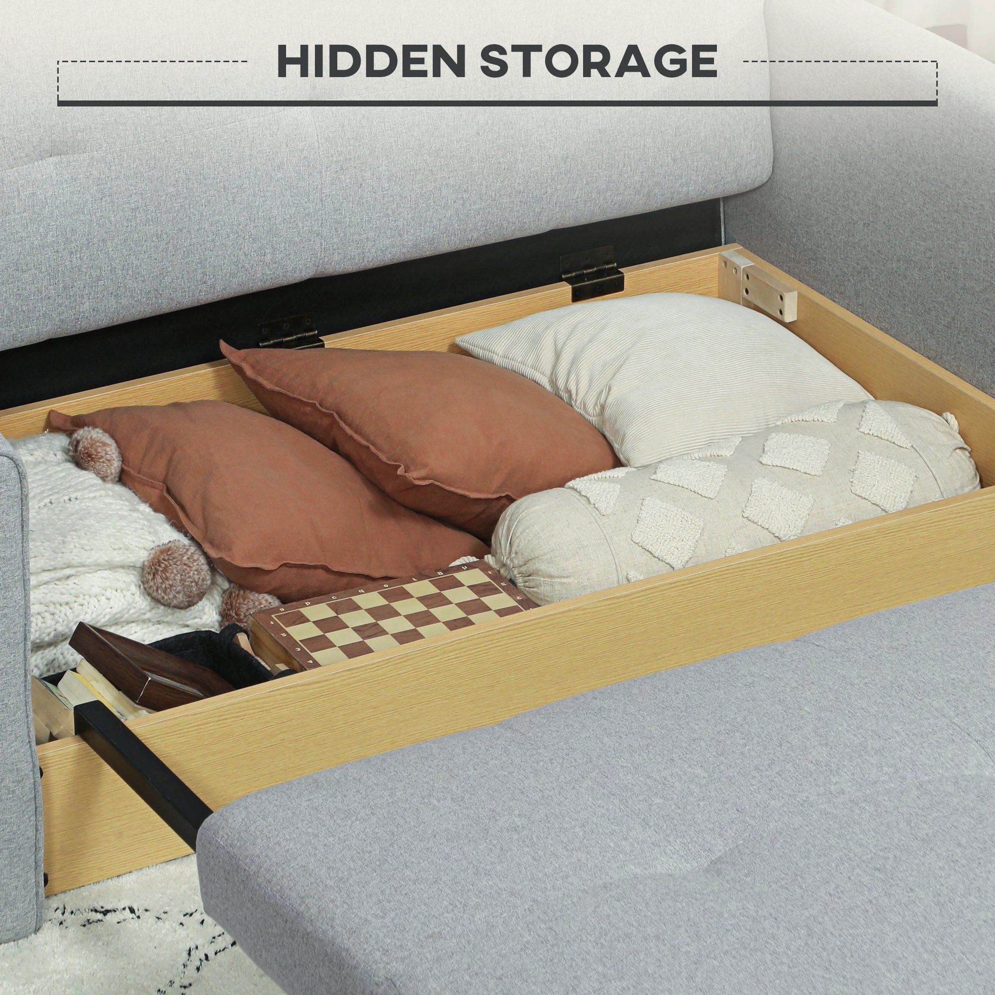 HOMCOM Premium Convertible Loveseat 60in Wide With Storage Office - Uncategorized Sofa Bed