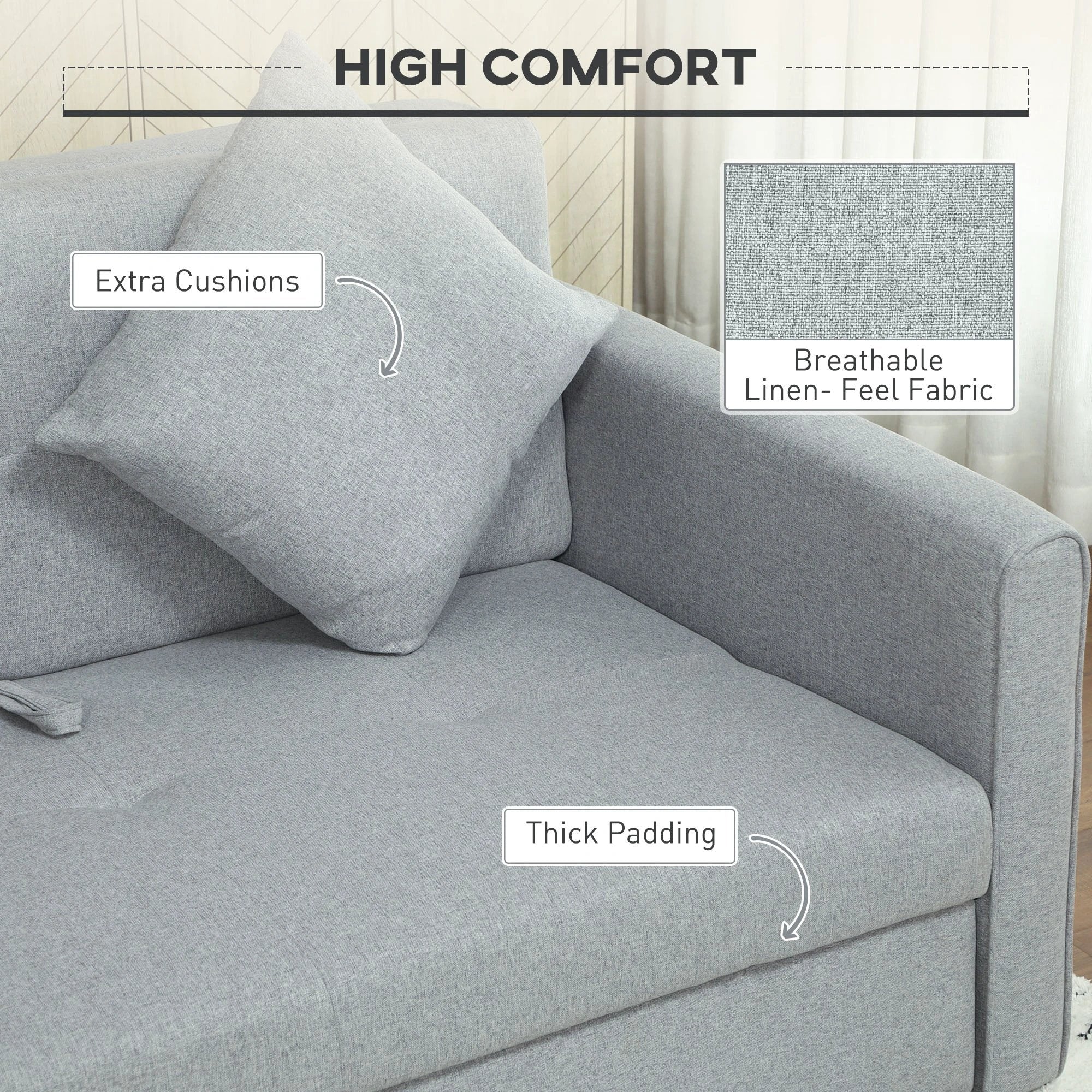 HOMCOM Premium Convertible Loveseat 60in Wide With Storage Office - Uncategorized Sofa Bed