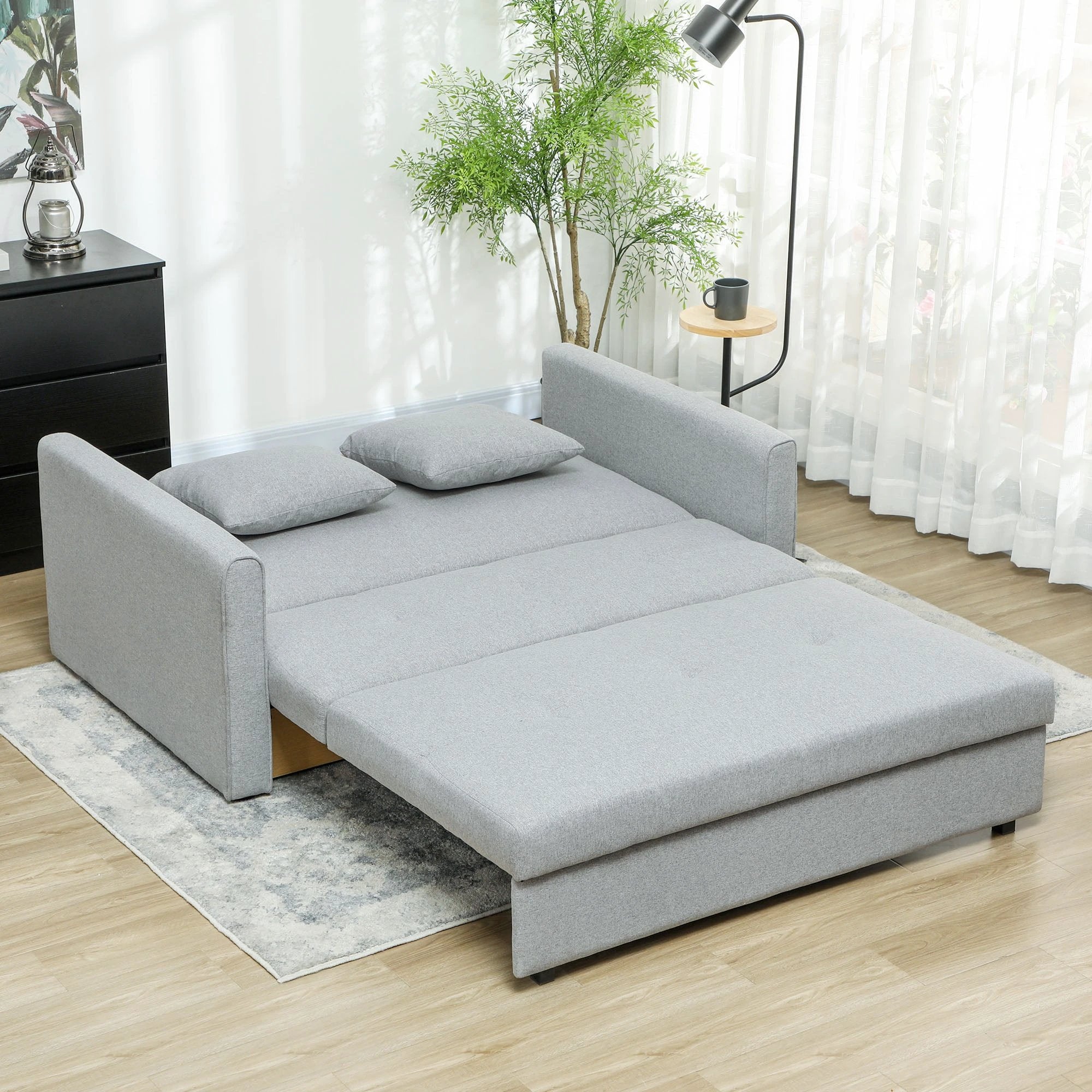 HOMCOM Premium Convertible Loveseat 60in Wide With Storage Office - Uncategorized Sofa Bed