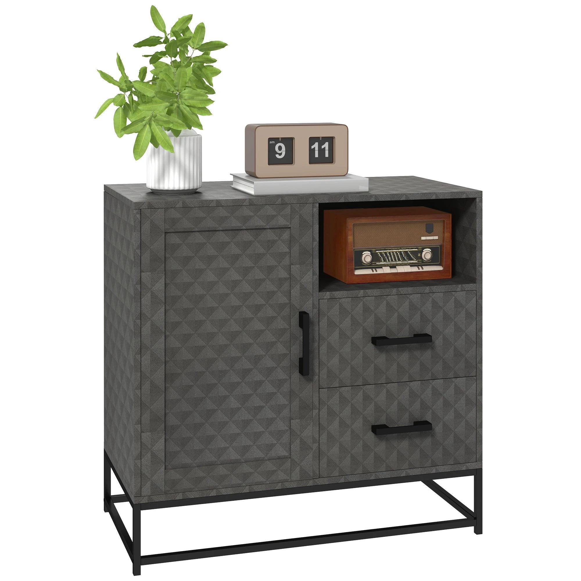 HOMCOM Storage Cabinet Medium Size With Adjustable Shelf Open Compartment And Two Drawers For Home Organization - Chest of Drawers