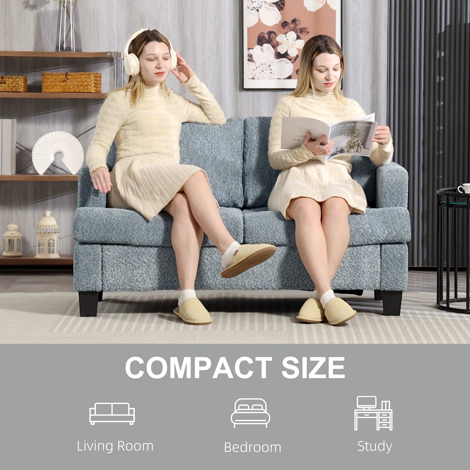 HOMCOM Chenille Loveseat 138 cm S Springs For Small Rooms - Sofa