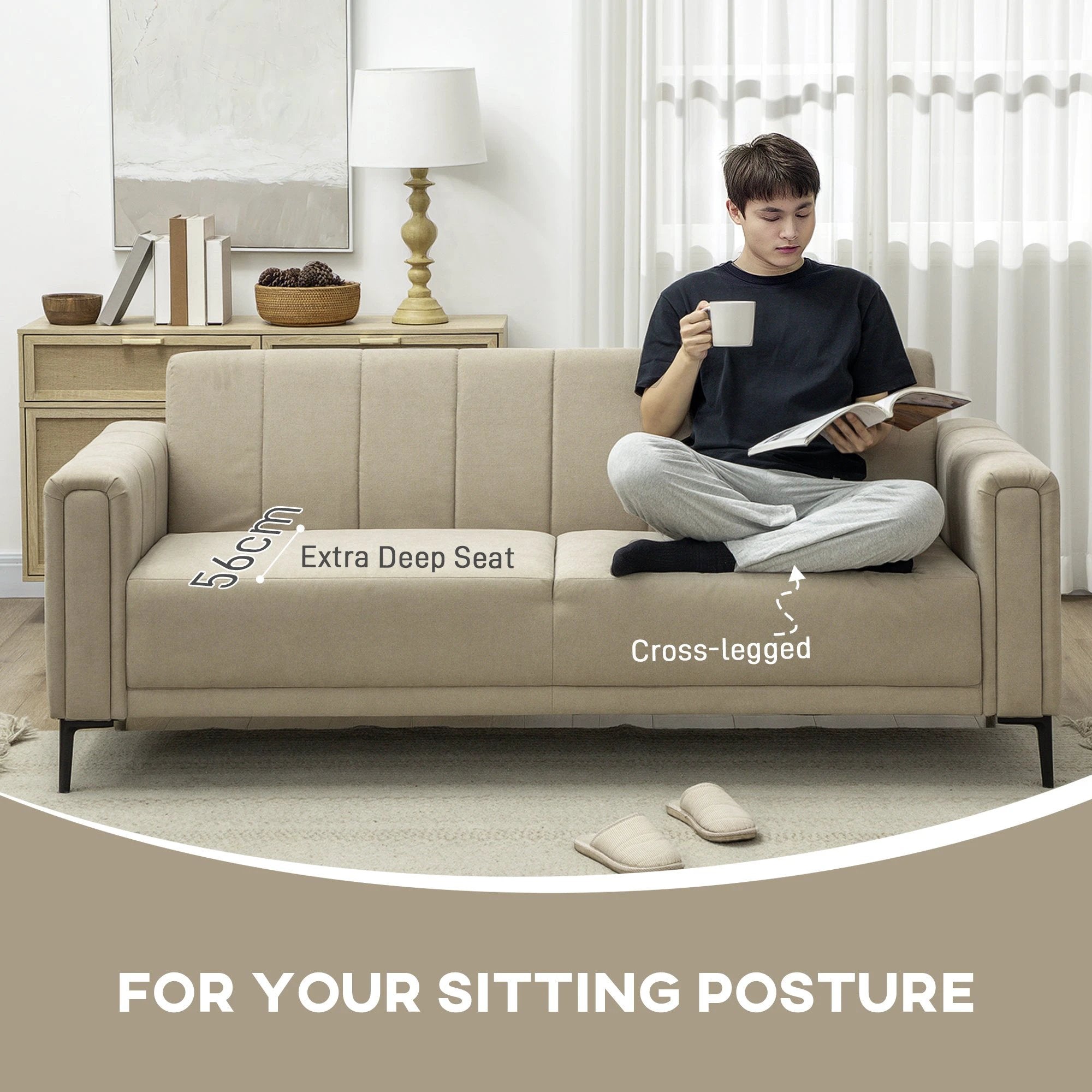 HOMCOM Three Seater Sofa Full Size Channel Tufted For Home by HOMCOM