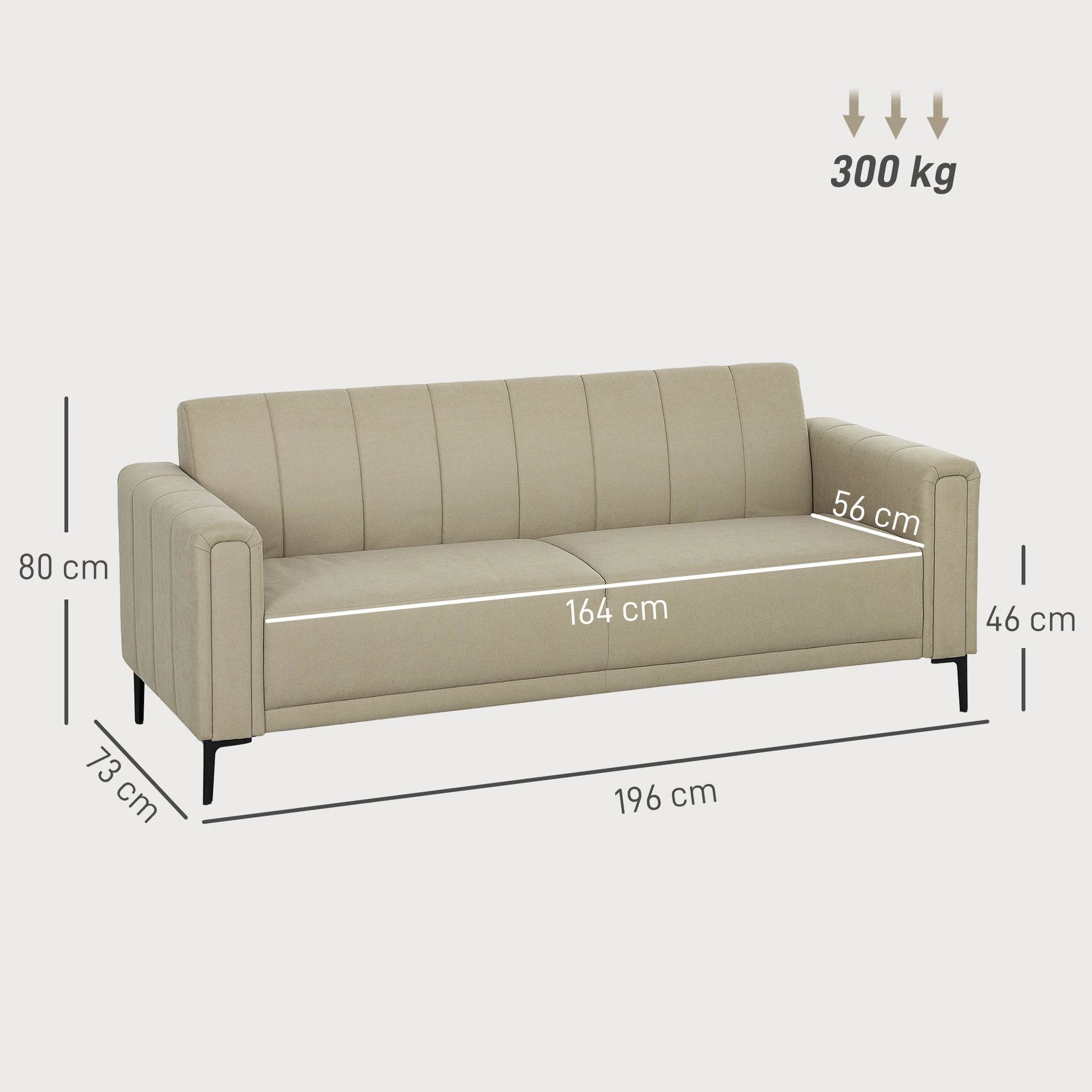 HOMCOM Three Seater Sofa Full Size Channel Tufted For Home by HOMCOM