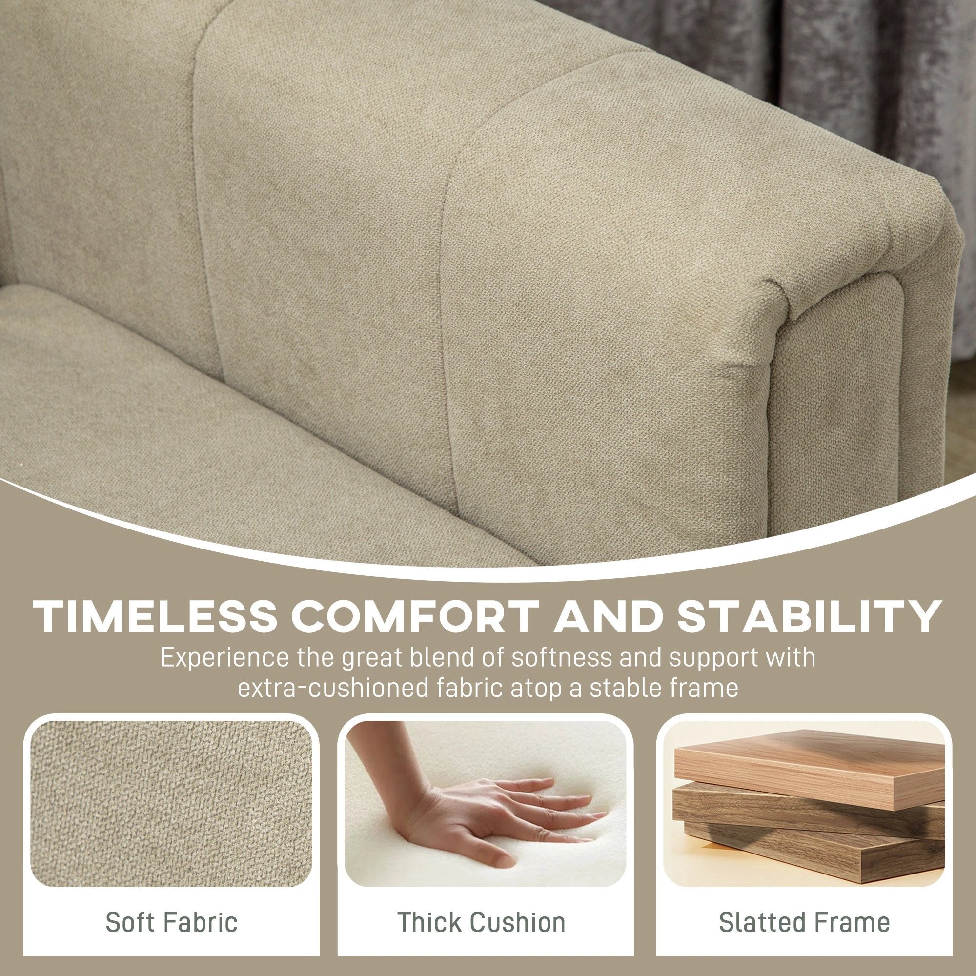 HOMCOM Three Seater Sofa Full Size Channel Tufted For Home by HOMCOM