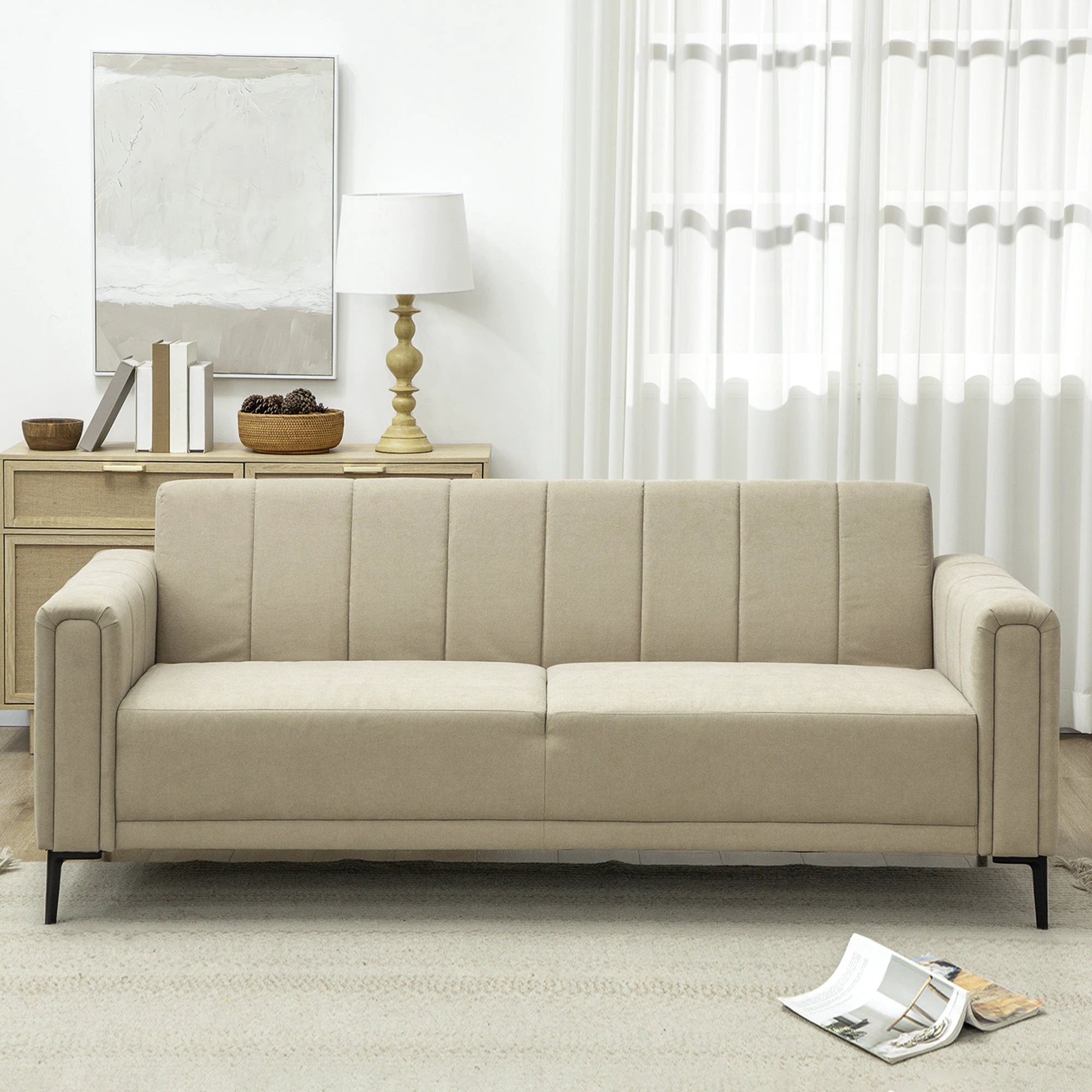 HOMCOM Three Seater Sofa Full Size Channel Tufted For Home by HOMCOM