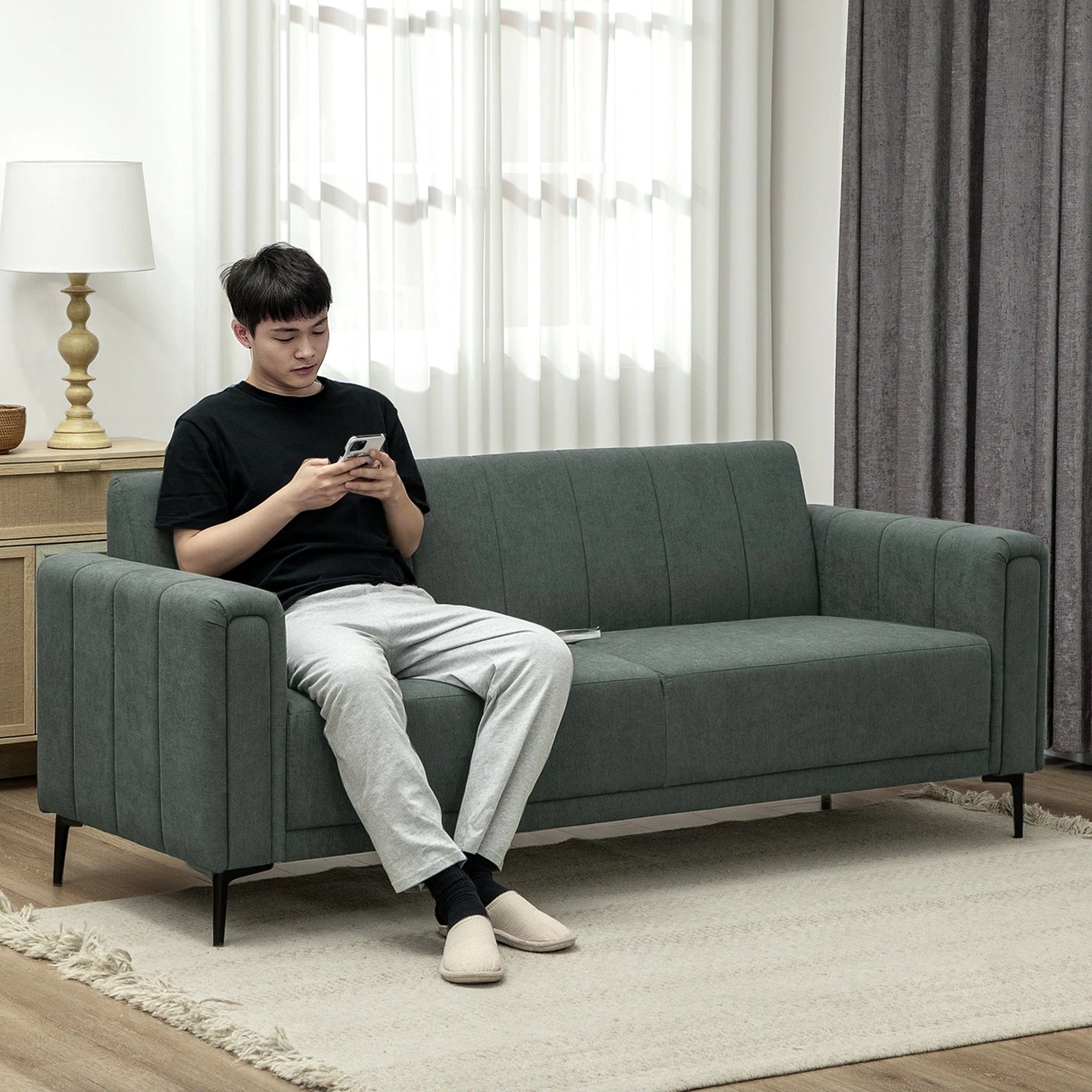 HOMCOM Three Seater Sofa Full Size Channel Tufted For Home by HOMCOM