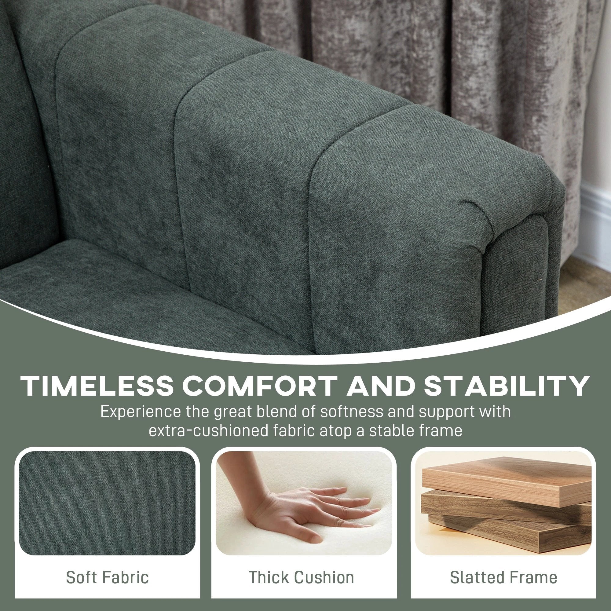 HOMCOM Three Seater Sofa Full Size Channel Tufted For Home - Sofa