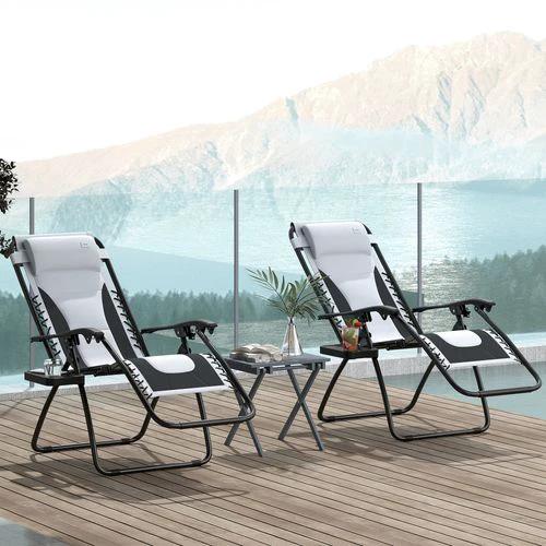 Outsunny Outsunny Folding Recliner Chair with Cup Holder and Adjustable Position for Outdoor Relaxation - Sun Lounger