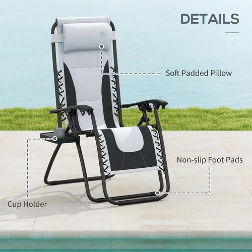 Outsunny Folding Recliner Chair with Cup Holder and Adjustable Position for Outdoor Relaxation by Outsunny