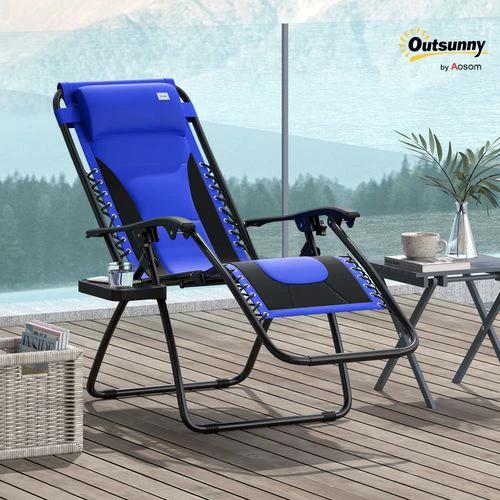 Outsunny Folding Recliner Chair with Cup Holder and Adjustable Position for Outdoor Relaxation by Outsunny