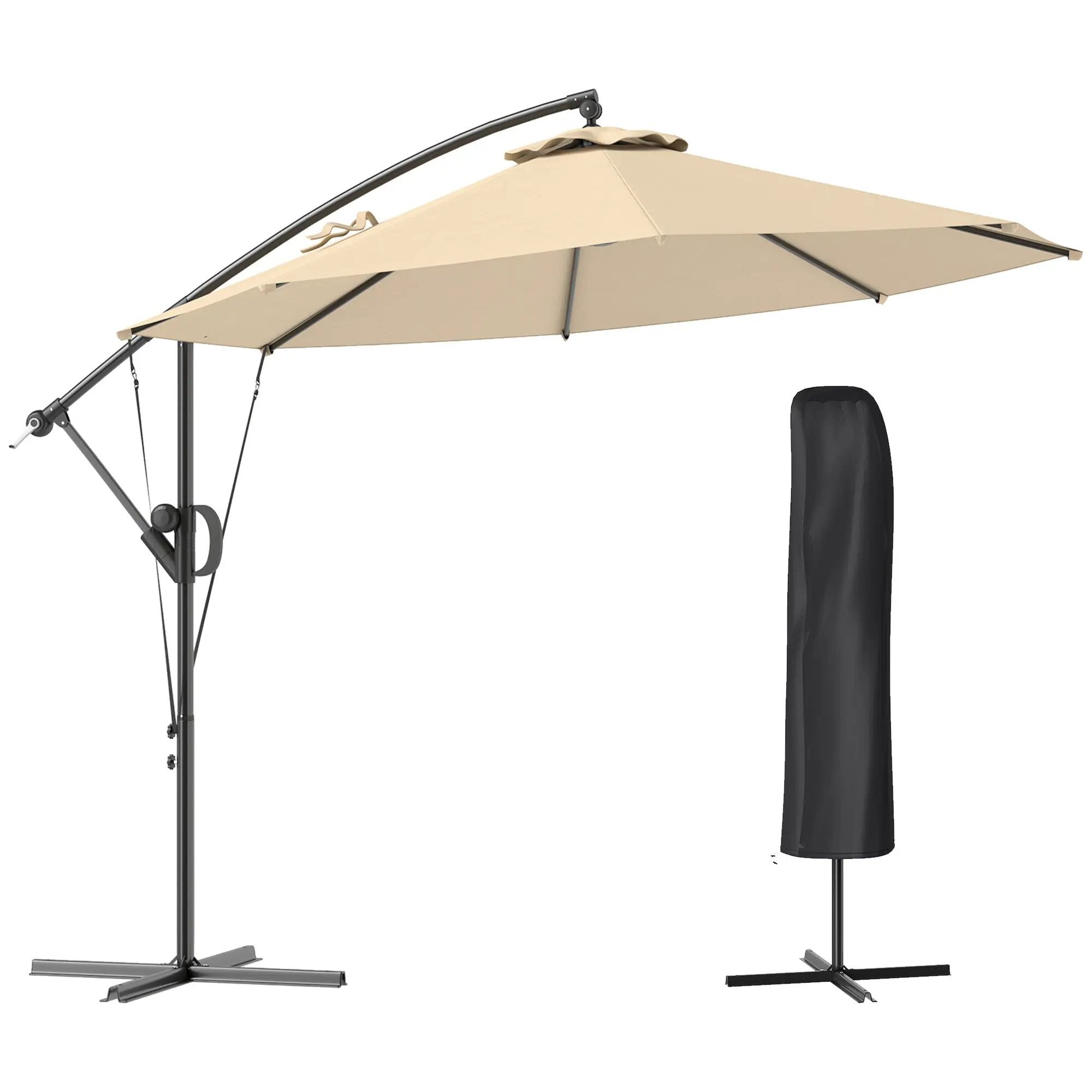Outsunny Outsunny 3(m) Cantilever Banana Parasol with Cover Wind Strap UPF50+ - Parasol