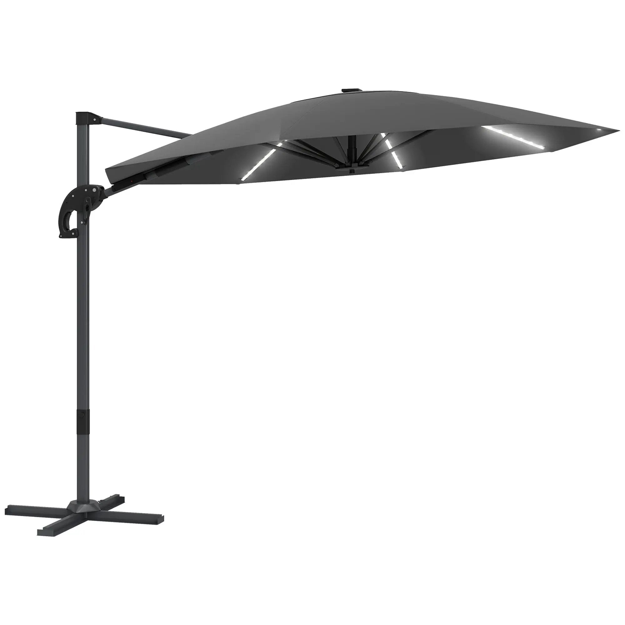 Outsunny Outsunny 3(m) Garden Parasol w/ Lights, Crank Handle & Cross Base - Parasol