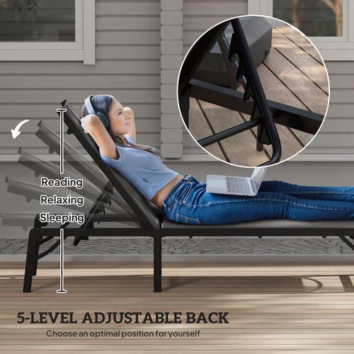 Outsunny Durable Folding Recliner Chair with Adjustable Recline for Outdoor Relaxation - Sun Lounger