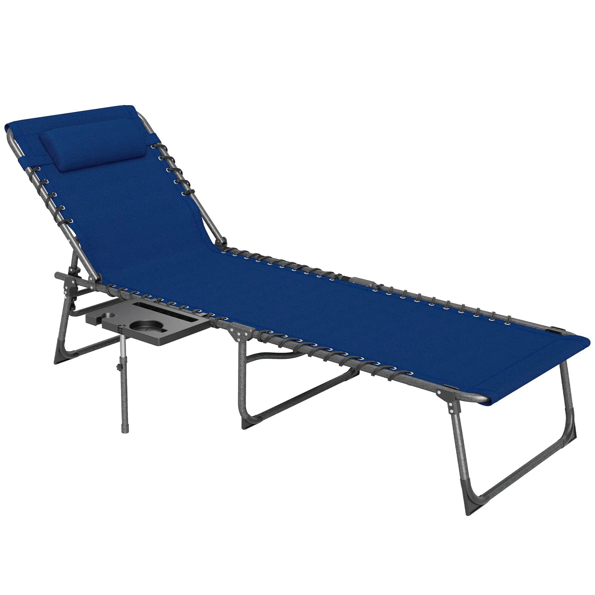 Outsunny Outsunny Folding Sun Lounger with 5-Level Reclining Back, Side Table - Sun Lounger