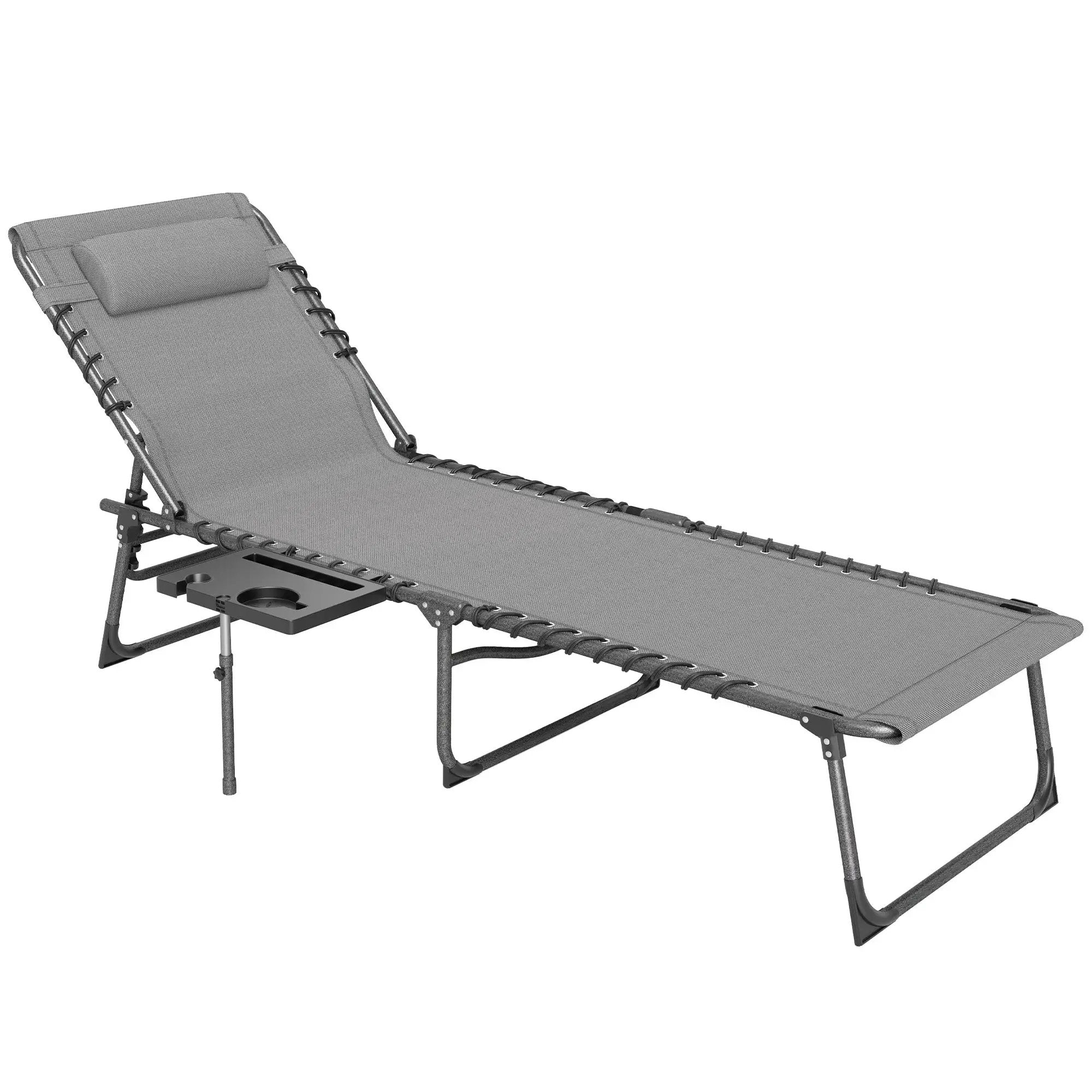 Outsunny Outsunny Folding Sun Lounger with 5-Level Reclining Back, Side Table - Sun Lounger