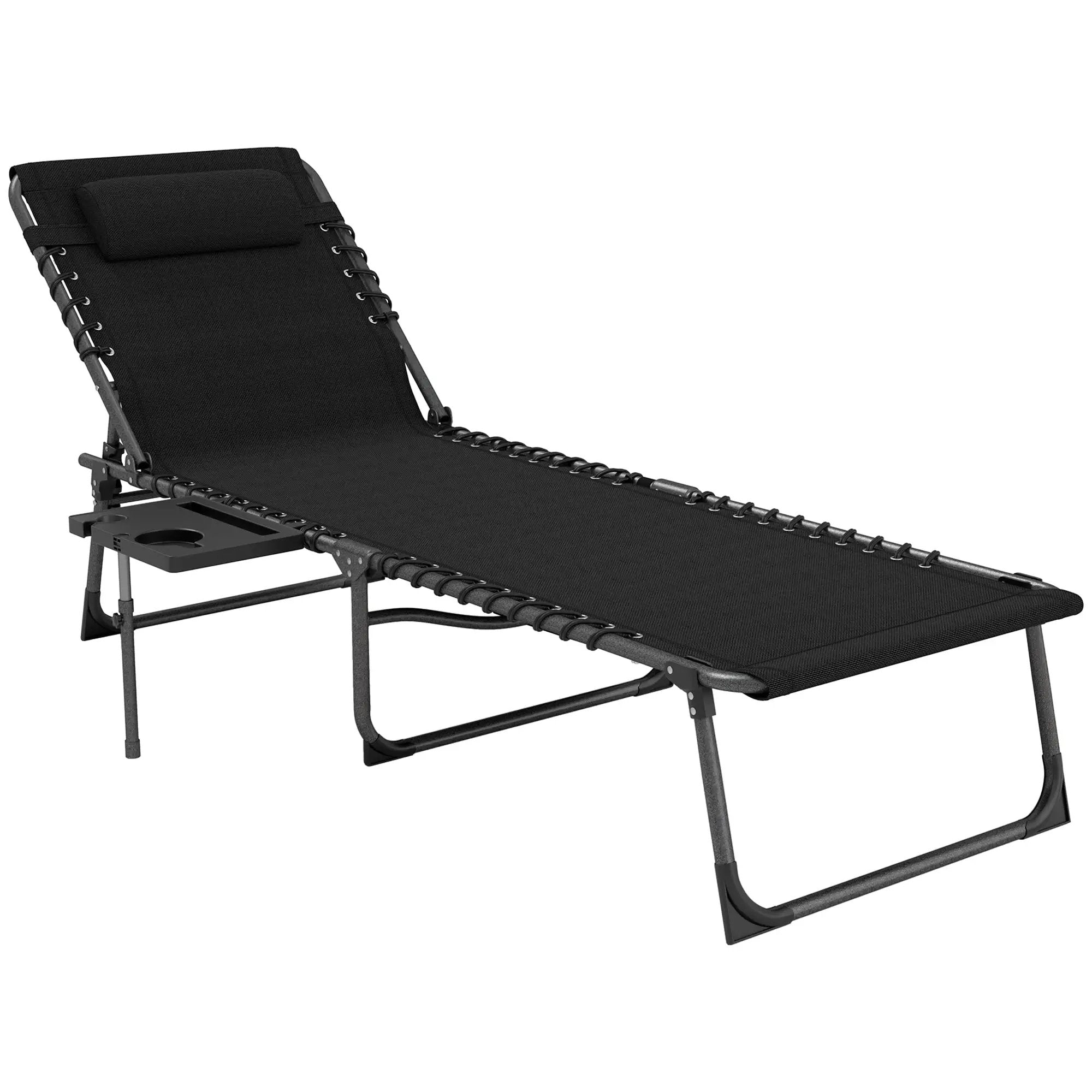 Outsunny Outsunny Folding Sun Lounger with 5-Level Reclining Back, Side Table - Sun Lounger