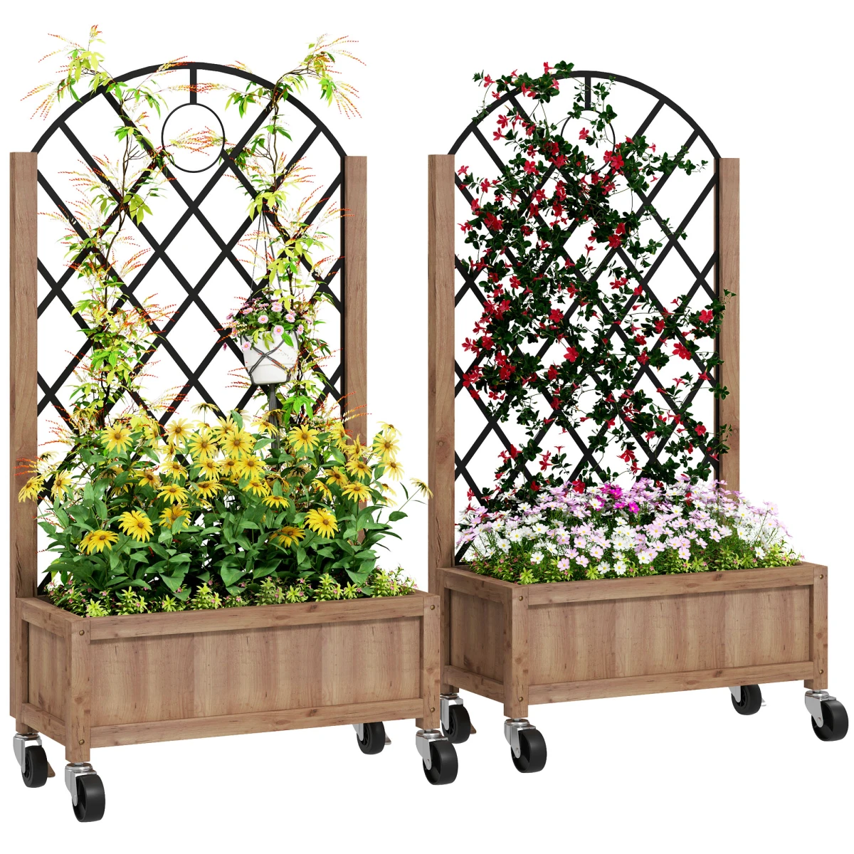 Outsunny Outsunny Wooden Raised Bed Planter 20x47cm Trellis Wheels - Planters