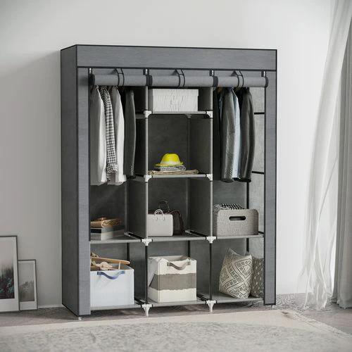 HOMCOM Fabric Portable Wardrobe 125x43x162.5 cm with 8 Shelves and 2 Hanging Rails Dust-Proof Storage for Home Organization by HOMCOM