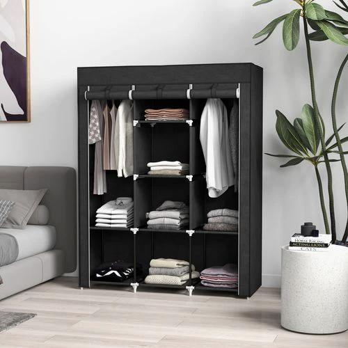 HOMCOM Fabric Portable Wardrobe 125x43x162.5 cm with 8 Shelves and 2 Hanging Rails Dust-Proof Storage for Home Organization by HOMCOM