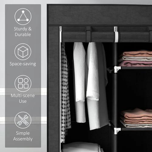 HOMCOM Fabric Portable Wardrobe 125x43x162.5 cm with 8 Shelves and 2 Hanging Rails Dust-Proof Storage for Home Organization by HOMCOM