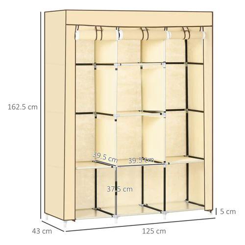 HOMCOM HOMCOM Fabric Portable Wardrobe 125x43x162.5 cm with 8 Shelves and 2 Hanging Rails Dust-Proof Storage for Home Organization - Wardrobe