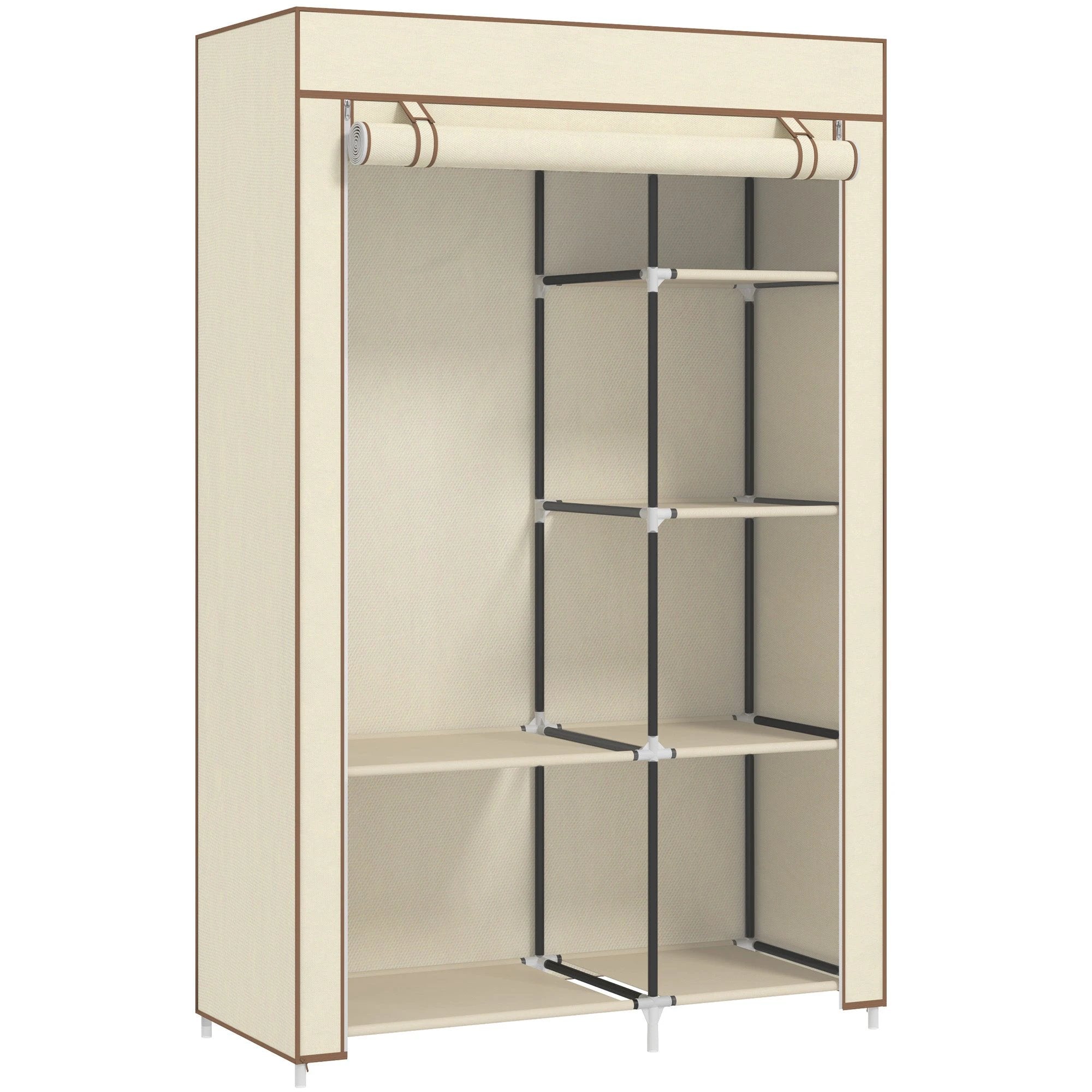HOMCOM HOMCOM Fabric Wardrobe w/ Shelves Hanging Rail Foldable Closets -