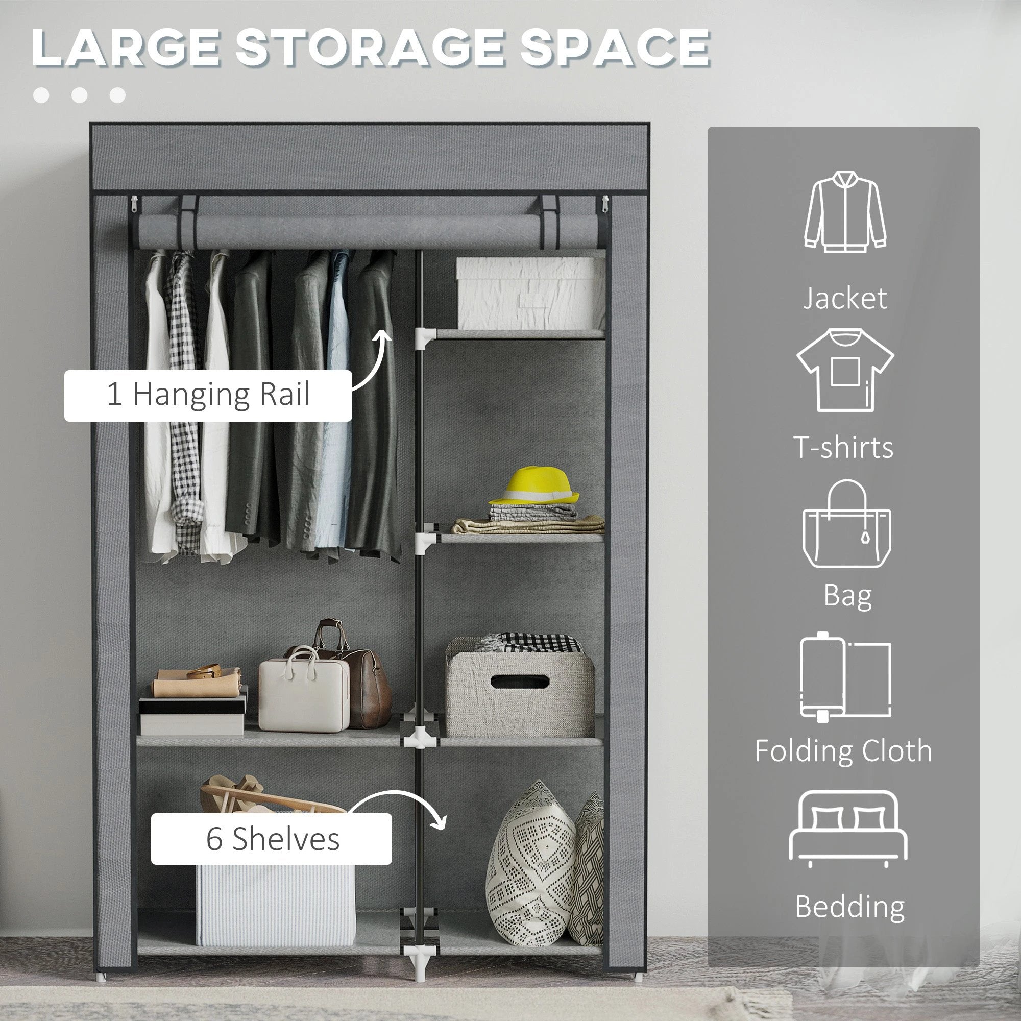HOMCOM Fabric Wardrobe w/ Shelves Hanging Rail Foldable Closets by HOMCOM
