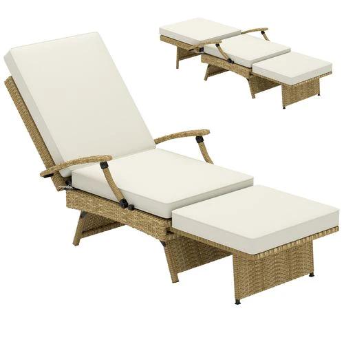 Outsunny Outsunny Foldable Rattan Garden Recliner Chair with Cushion and Footrest for Outdoor Relaxation and Comfort - Sun Lounger