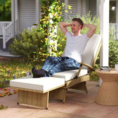 Outsunny Outsunny Foldable Rattan Garden Recliner Chair with Cushion and Footrest for Outdoor Relaxation and Comfort - Sun Lounger