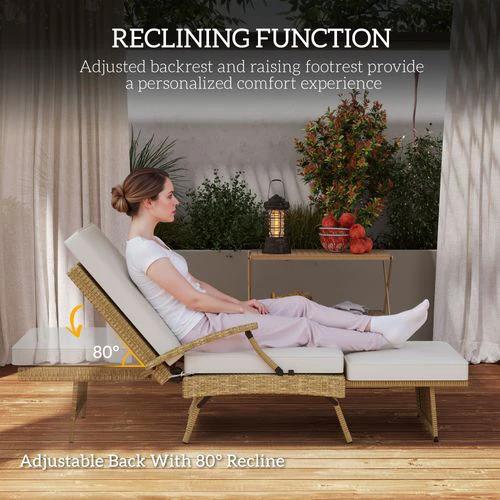 Outsunny Outsunny Foldable Rattan Garden Recliner Chair with Cushion and Footrest for Outdoor Relaxation and Comfort - Sun Lounger
