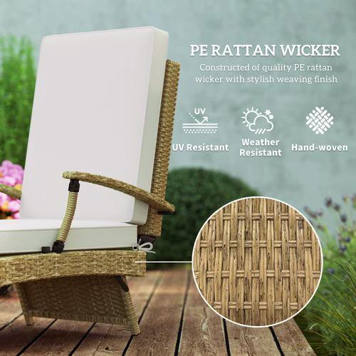 Outsunny Outsunny Foldable Rattan Garden Recliner Chair with Cushion and Footrest for Outdoor Relaxation and Comfort - Sun Lounger