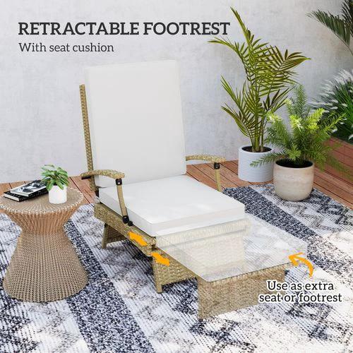 Outsunny Outsunny Foldable Rattan Garden Recliner Chair with Cushion and Footrest for Outdoor Relaxation and Comfort - Sun Lounger