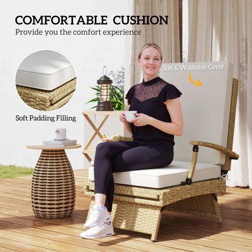 Outsunny Outsunny Foldable Rattan Garden Recliner Chair with Cushion and Footrest for Outdoor Relaxation and Comfort - Sun Lounger
