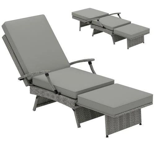 Outsunny Outsunny Foldable Rattan Garden Recliner Chair with Cushion and Footrest for Outdoor Relaxation and Comfort - Sun Lounger