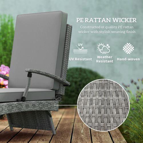 Outsunny Outsunny Foldable Rattan Garden Recliner Chair with Cushion and Footrest for Outdoor Relaxation and Comfort - Sun Lounger