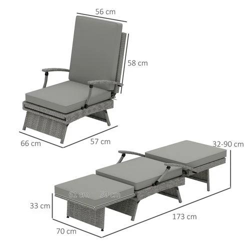 Outsunny Outsunny Foldable Rattan Garden Recliner Chair with Cushion and Footrest for Outdoor Relaxation and Comfort - Sun Lounger
