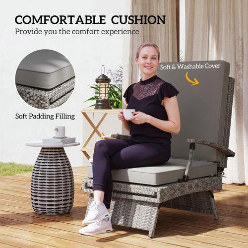 Outsunny Outsunny Foldable Rattan Garden Recliner Chair with Cushion and Footrest for Outdoor Relaxation and Comfort - Sun Lounger