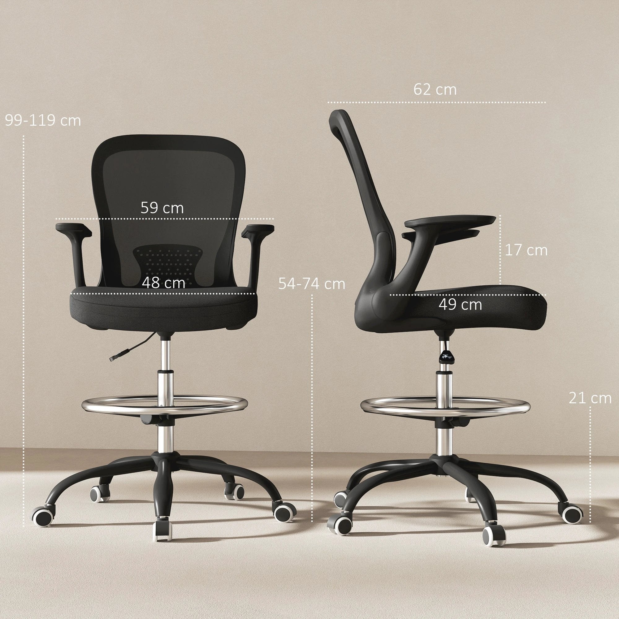 HOMCOM Drafting Chair Adjustable Height Breathable For Office by HOMCOM
