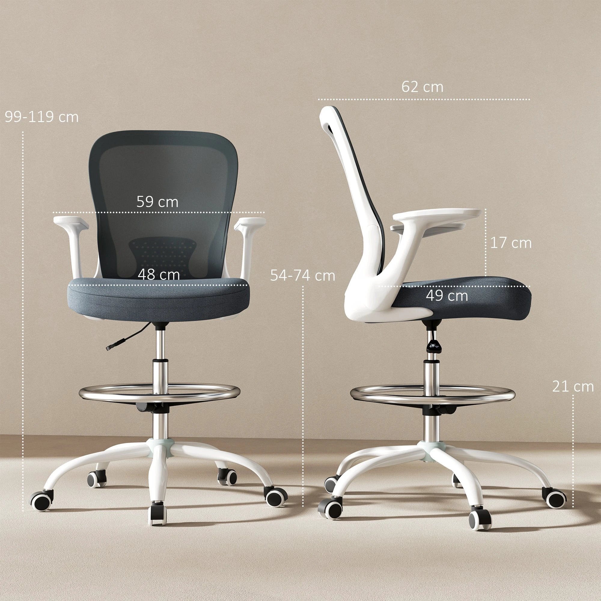 HOMCOM Drafting Chair Adjustable Height Breathable For Office by HOMCOM
