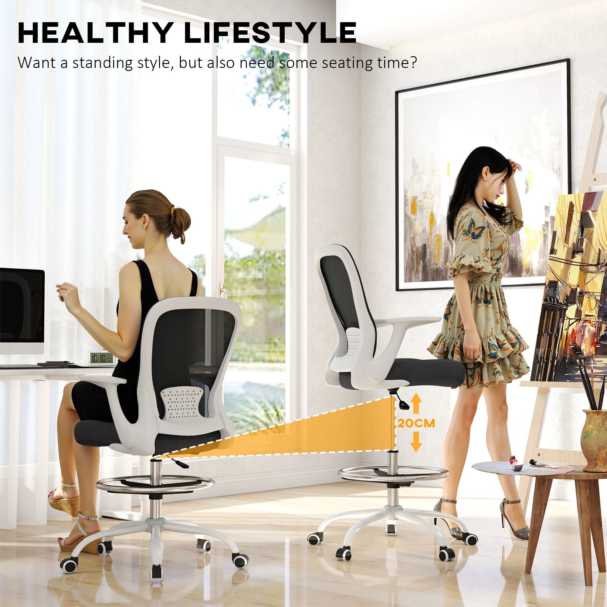 HOMCOM HOMCOM Drafting Chair Adjustable Height Breathable For Office - Office Chair
